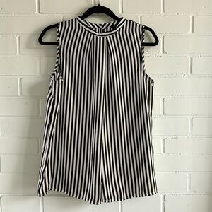 Banana Republic Navy White Striped Sleeveless Blouse Mock Neck Preppy Chic M